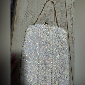 Richere VTG Beaded White Sequin Evening bag